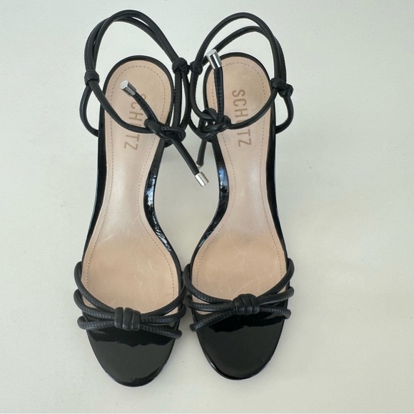 SCHUTZ Paikea Black Stappy Leather Open Toe Ankle Tie Strap Heel Sandal SZ 9 B - Picture 5 of 12